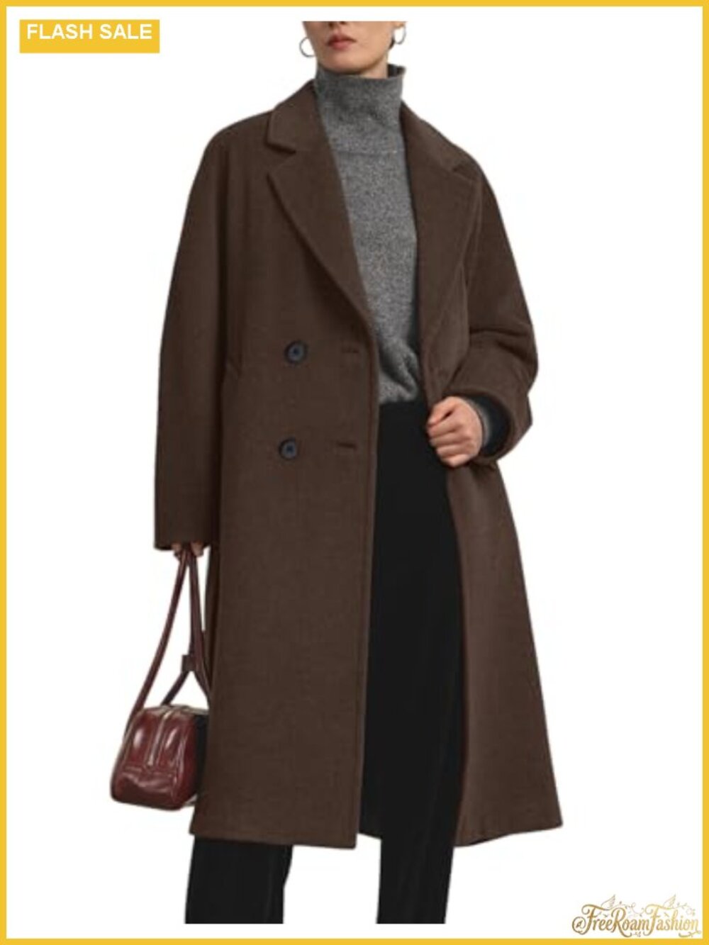 Women's Long Notch Lapel Double Breasted Peacoat Winter Fall